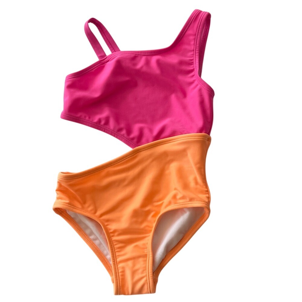 Cat & Jack Girls' Hot Pink & Neon Orange Swimsuit XS 4/5 NWT